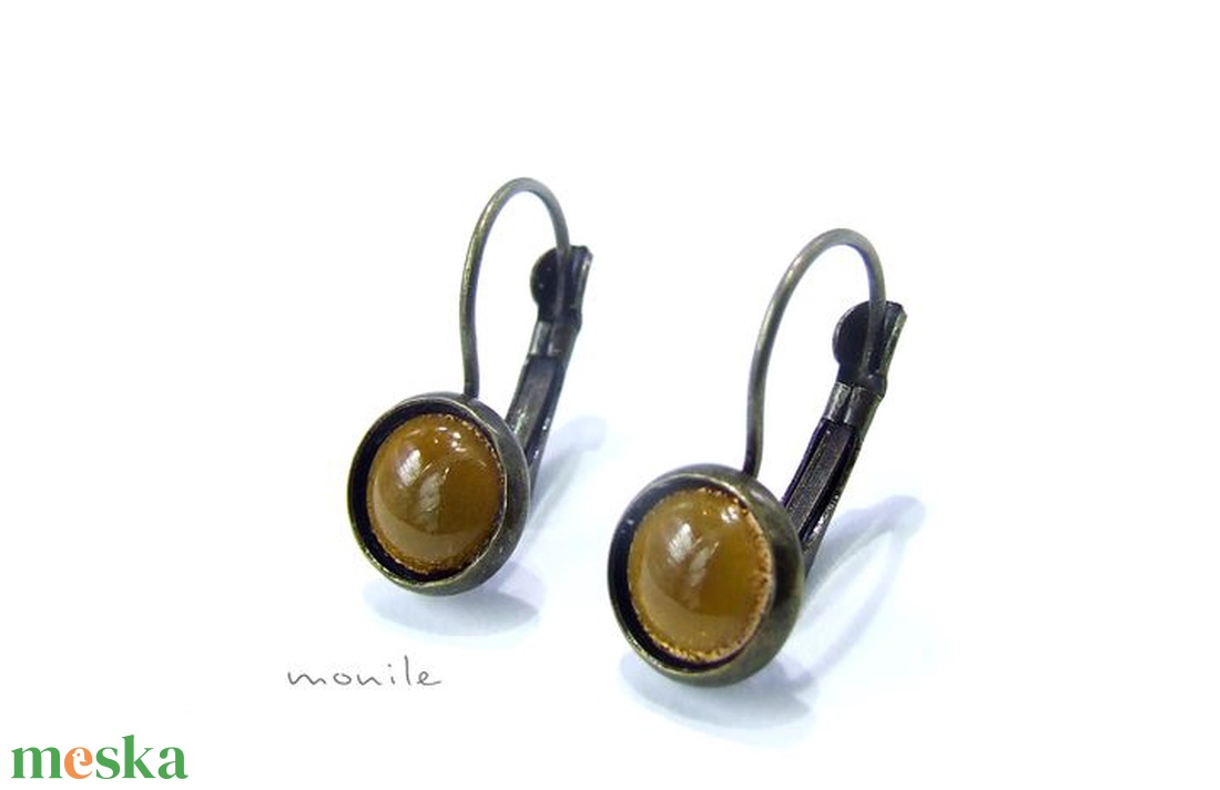 Mustársárga tűzzománc fülbevaló- kicsi - ékszer - fülbevaló - lógós kerek fülbevaló - Meska.hu