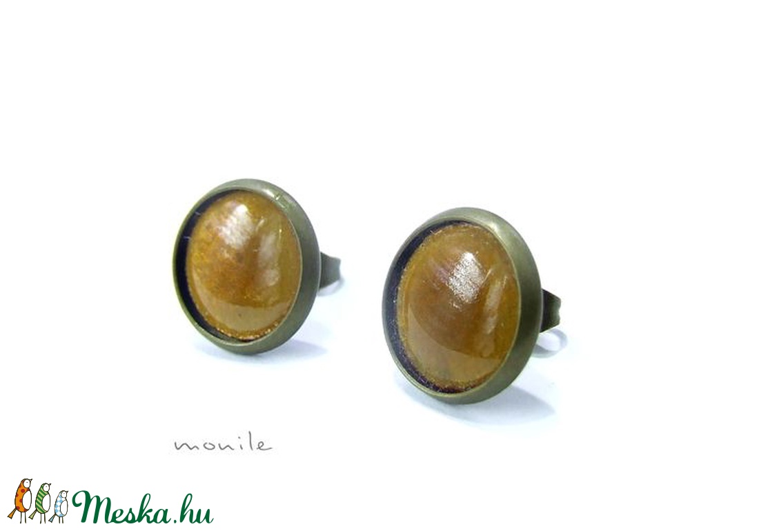 Mustársárga tűzzománc bedugós fülbevaló - ékszer - fülbevaló - pötty fülbevaló - Meska.hu