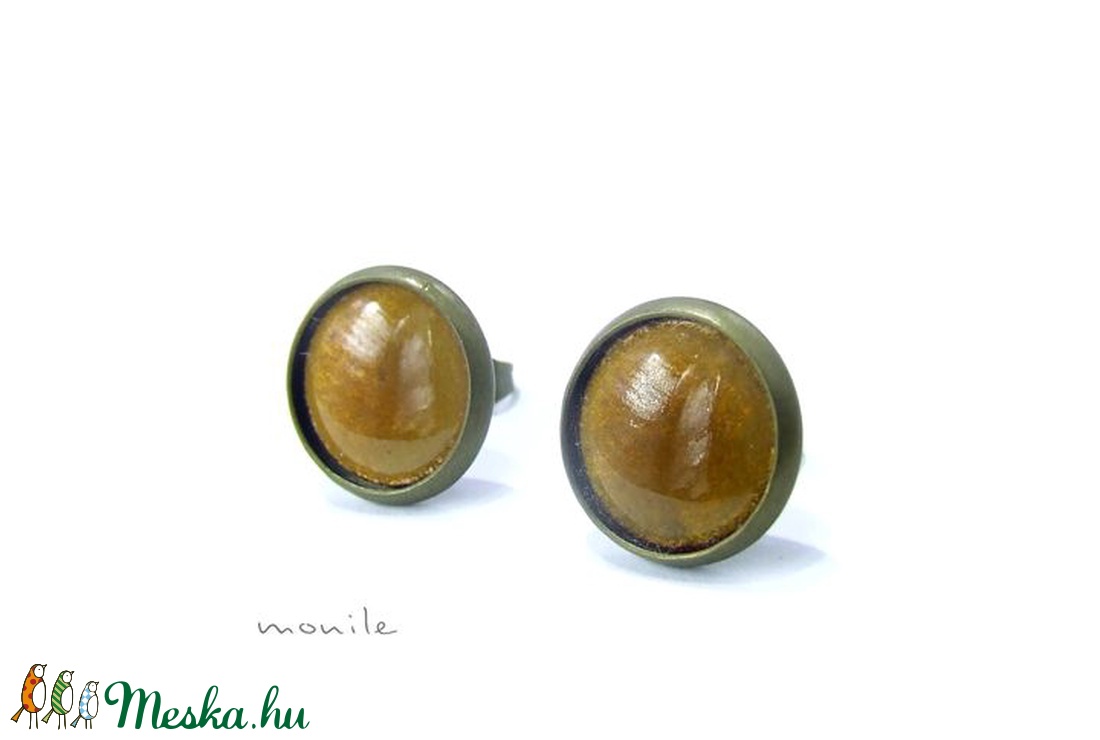 Mustársárga tűzzománc bedugós fülbevaló - ékszer - fülbevaló - pötty fülbevaló - Meska.hu