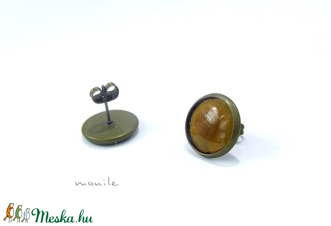 Mustársárga tűzzománc bedugós fülbevaló - ékszer - fülbevaló - pötty fülbevaló - Meska.hu