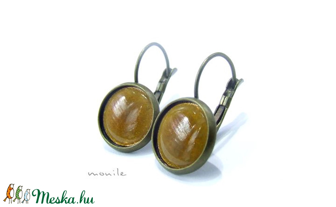 Mustársárga tűzzománc fülbevaló - ékszer - fülbevaló - lógós kerek fülbevaló - Meska.hu