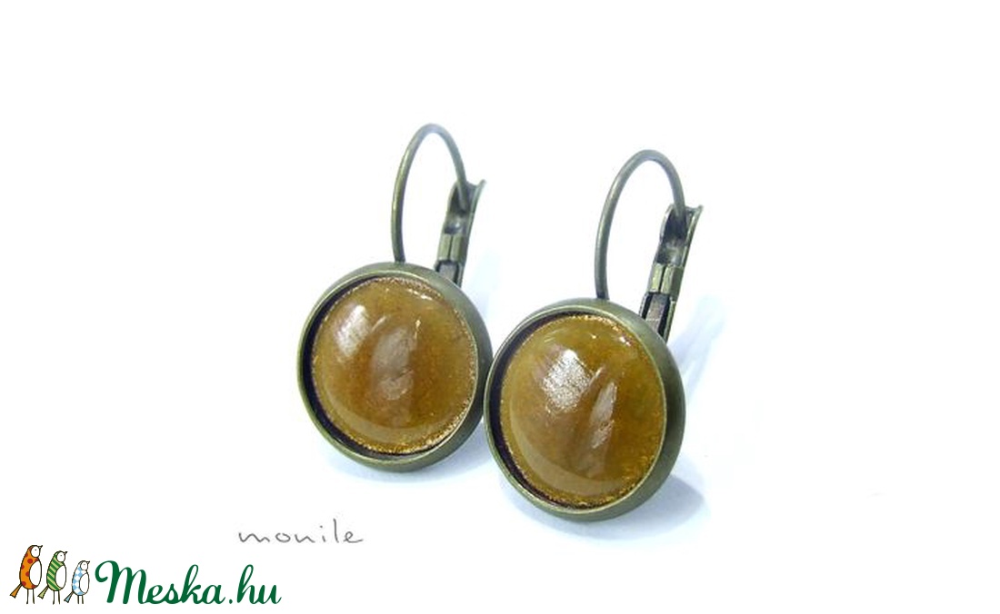 Mustársárga tűzzománc fülbevaló - ékszer - fülbevaló - lógós kerek fülbevaló - Meska.hu