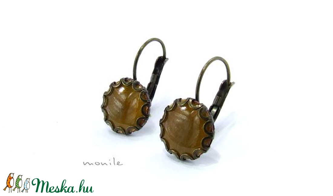 Mustársárga tűzzománc fülbevaló hullámos széllel - ékszer - fülbevaló - klipsz - Meska.hu