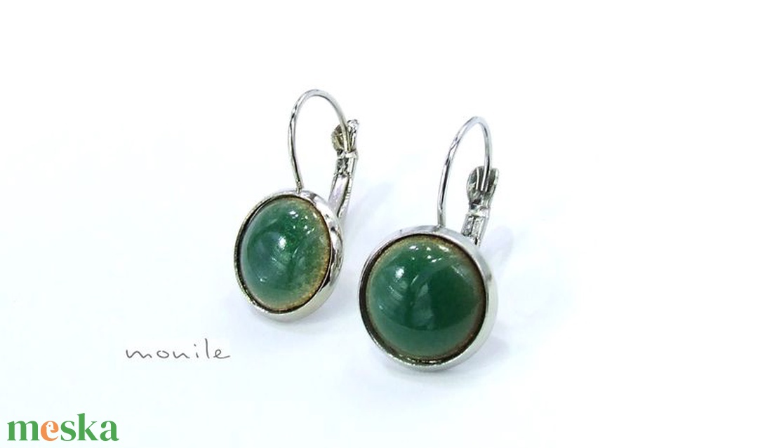 Mentazöld tűzzománc fülbevaló - ékszer - fülbevaló - lógós kerek fülbevaló - Meska.hu