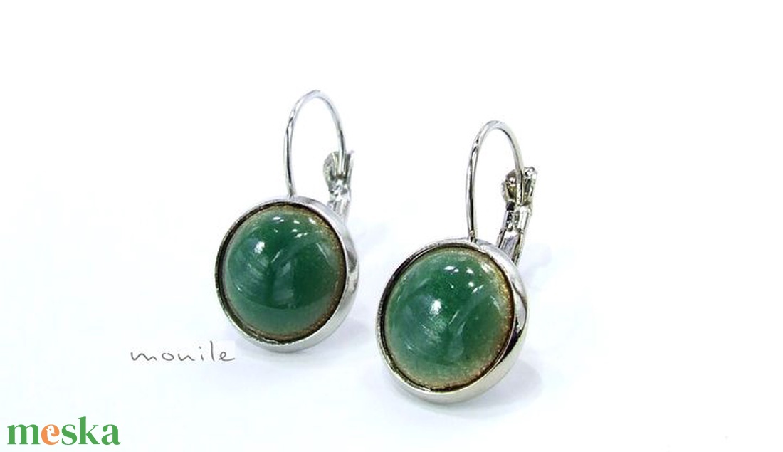 Mentazöld tűzzománc fülbevaló - ékszer - fülbevaló - lógós kerek fülbevaló - Meska.hu