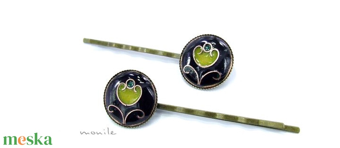 Virágos fekete-zöld tűzzománc hajcsat - ruha & divat - hajdísz & hajcsat - hajcsat & hajtű - Meska.hu