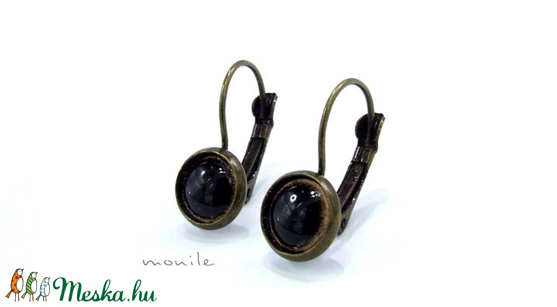 Kicsi fekete tűzzománc fülbevaló - ékszer - fülbevaló - lógó fülbevaló - Meska.hu