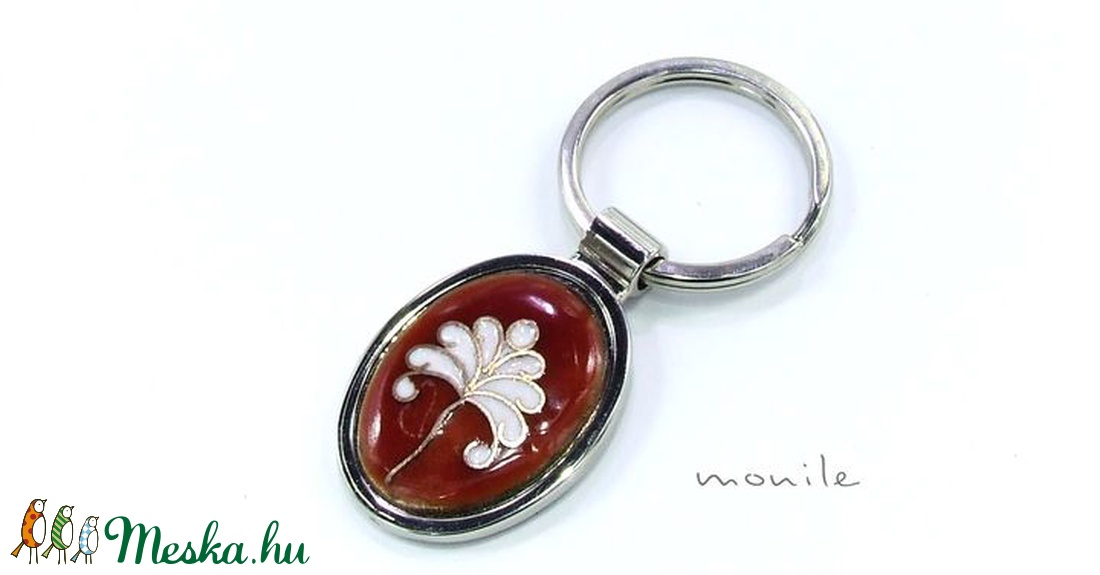Tűzzománc kulcstartó (bordó-fehér) -  - Meska.hu