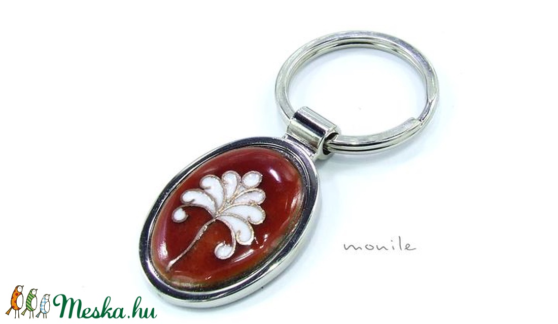 Tűzzománc kulcstartó (bordó-fehér) -  - Meska.hu