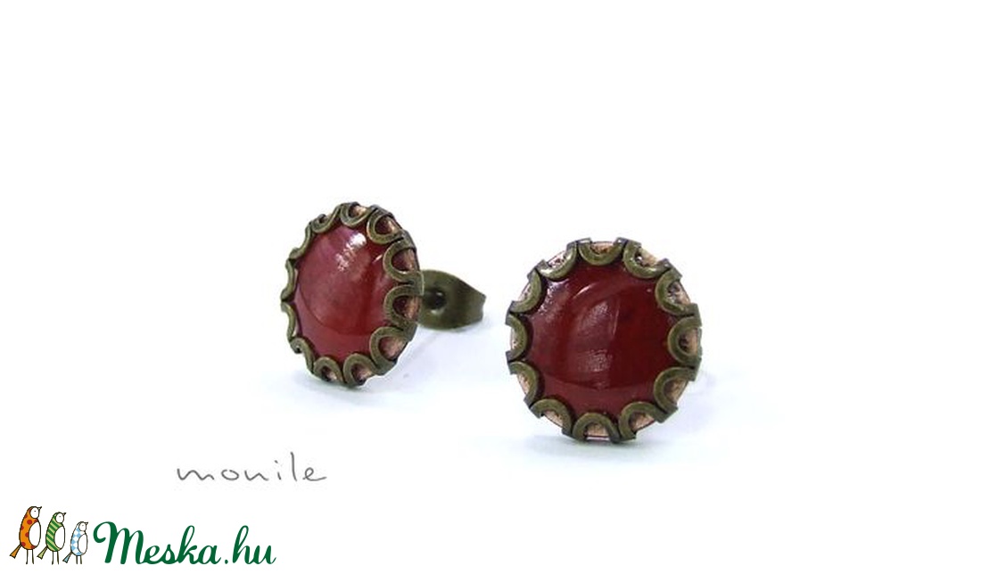 Piros tűzzománc bedugós fülbevaló hullámos széllel -  - Meska.hu