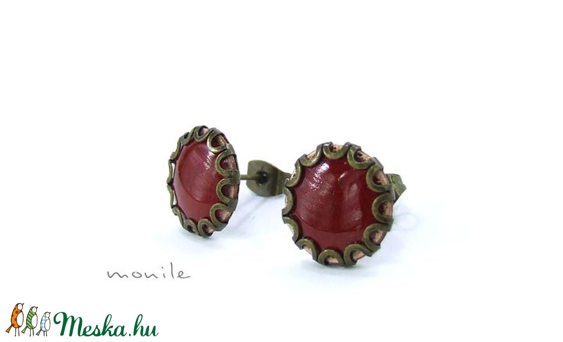 Piros tűzzománc bedugós fülbevaló hullámos széllel -  - Meska.hu