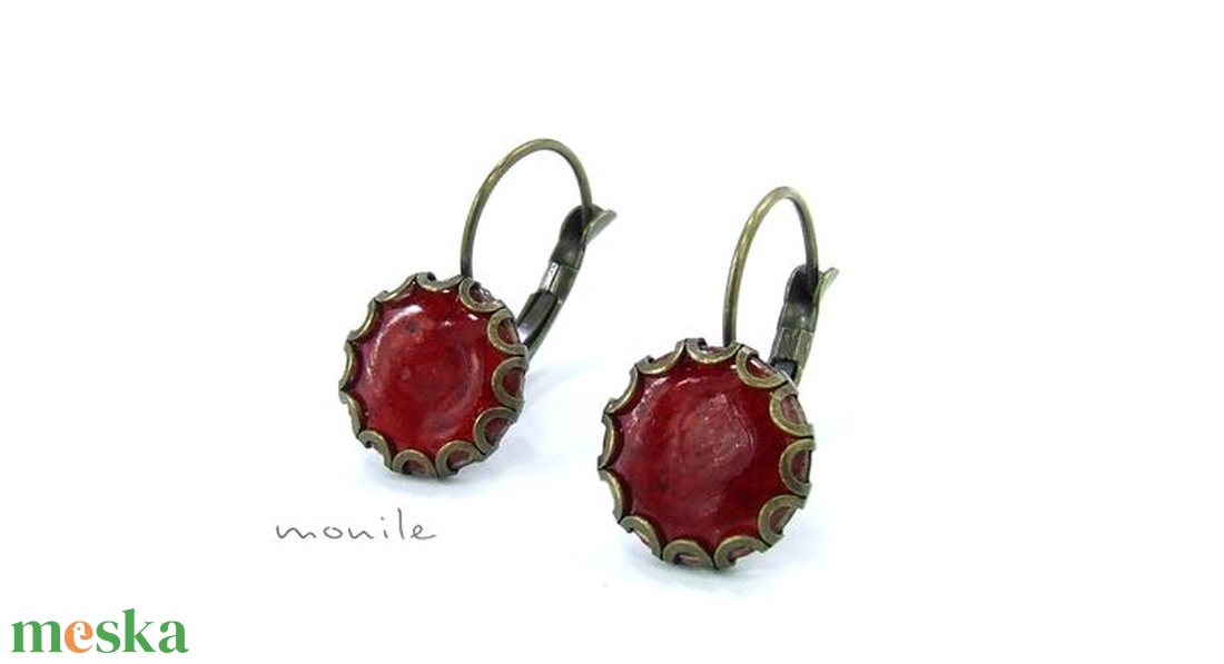 Piros tűzzománc fülbevaló hullámos széllel -  - Meska.hu