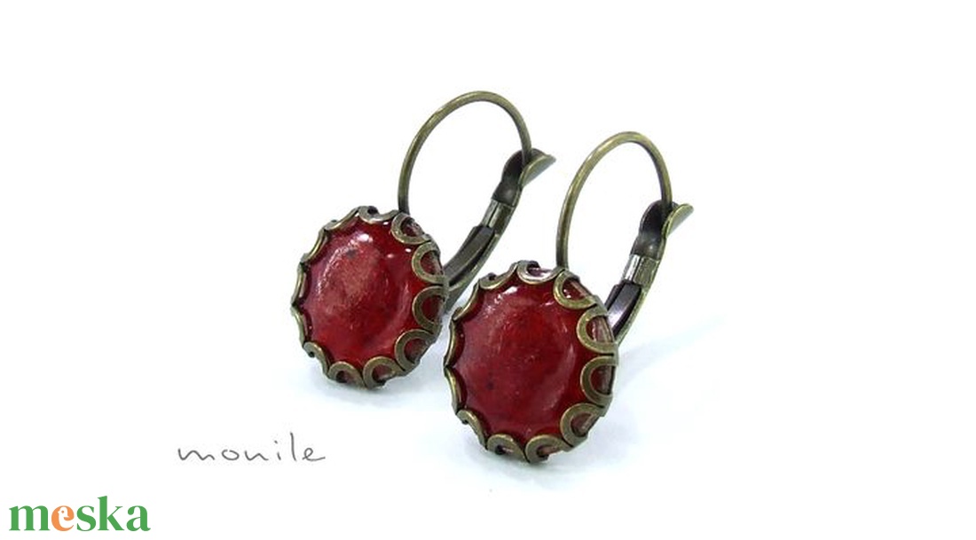 Piros tűzzománc fülbevaló hullámos széllel -  - Meska.hu