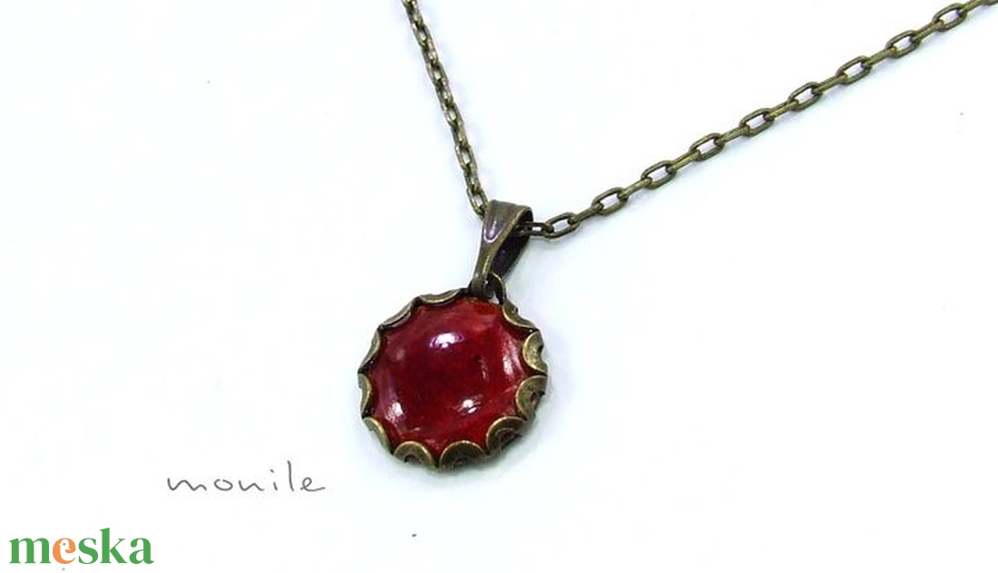 Piros tűzzománc nyaklánc - ékszer - nyaklánc - medálos nyaklánc - Meska.hu
