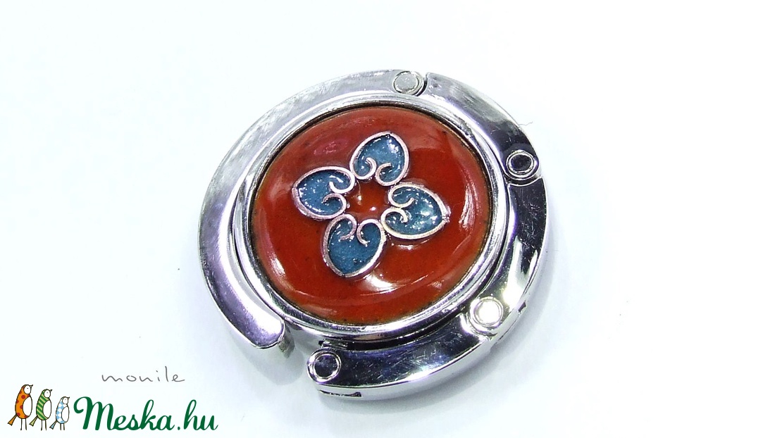 Narancs-türkiz tűzzománc táskatartó -  - Meska.hu