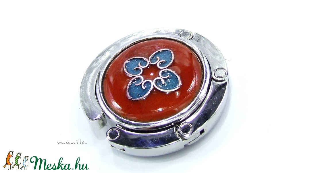 Narancs-türkiz tűzzománc táskatartó -  - Meska.hu