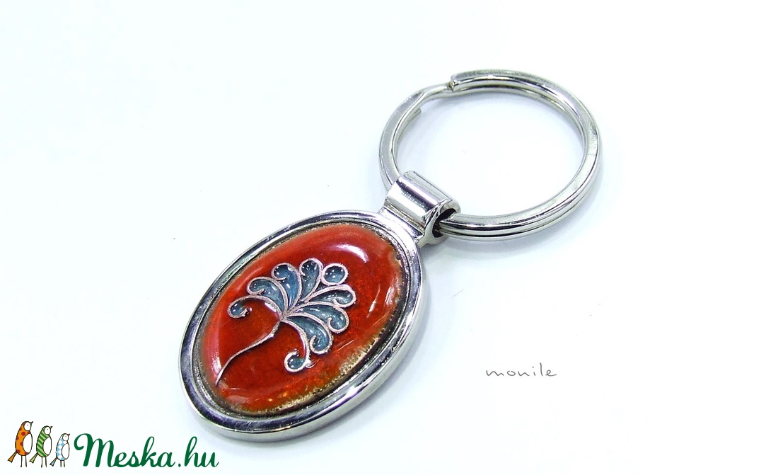 Életfás tűzzománc kulcstartó (narancs-türkiz) -  - Meska.hu
