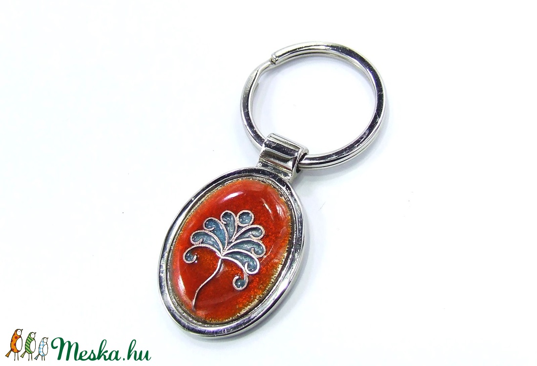 Életfás tűzzománc kulcstartó (narancs-türkiz) -  - Meska.hu