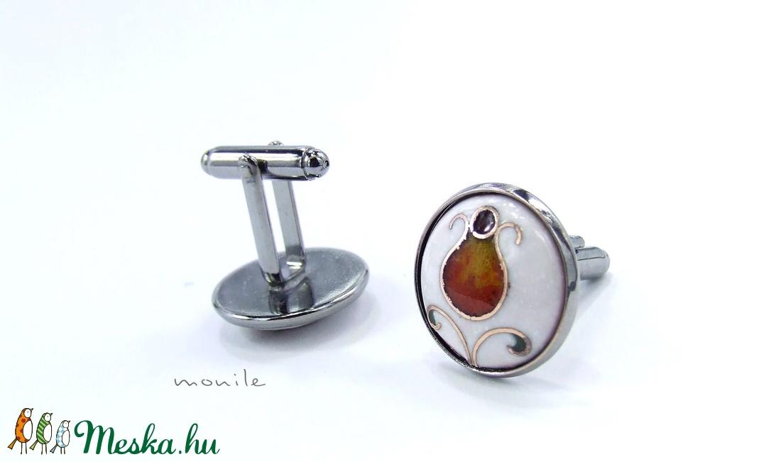 Mandzsettagomb - virágos fehér-narancs tűzzománc -  - Meska.hu