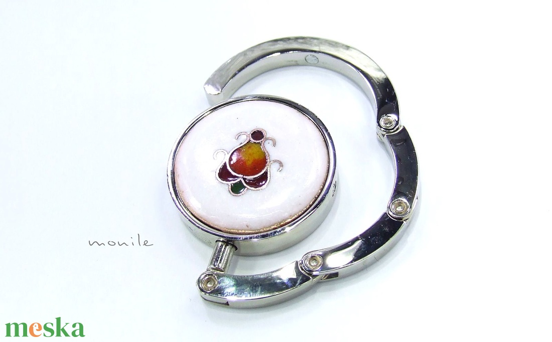 Virágos fehér-narancs tűzzománc táskatartó -  - Meska.hu