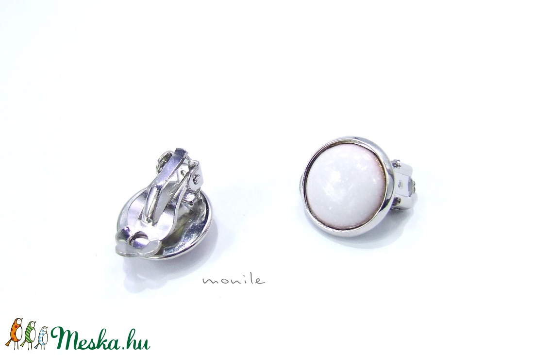 Klipsz tűzzománc fülbevaló - fehér - ékszer - fülbevaló - klipsz - Meska.hu