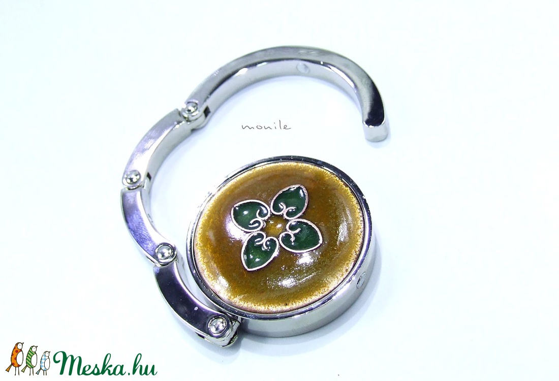 Mustársárga-zöld tűzzománc táskatartó - táska & tok - kulcstartó & táskadísz - táskaakasztó - Meska.hu