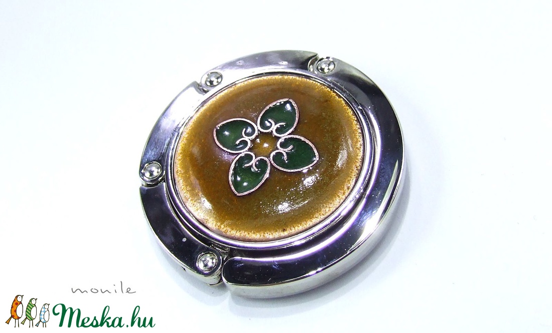 Mustársárga-zöld tűzzománc táskatartó - táska & tok - kulcstartó & táskadísz - táskaakasztó - Meska.hu