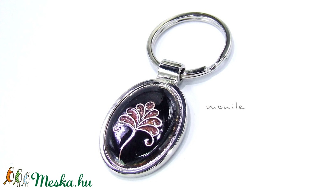 Fekete-rózsaszín tűzzománc kulcstartó - táska & tok - kulcstartó & táskadísz - kulcstartó - Meska.hu