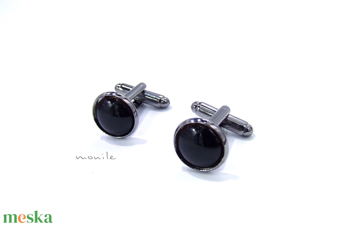 Mandzsettagomb - fekete tűzzománc - ékszer - mandzsettagomb - Meska.hu