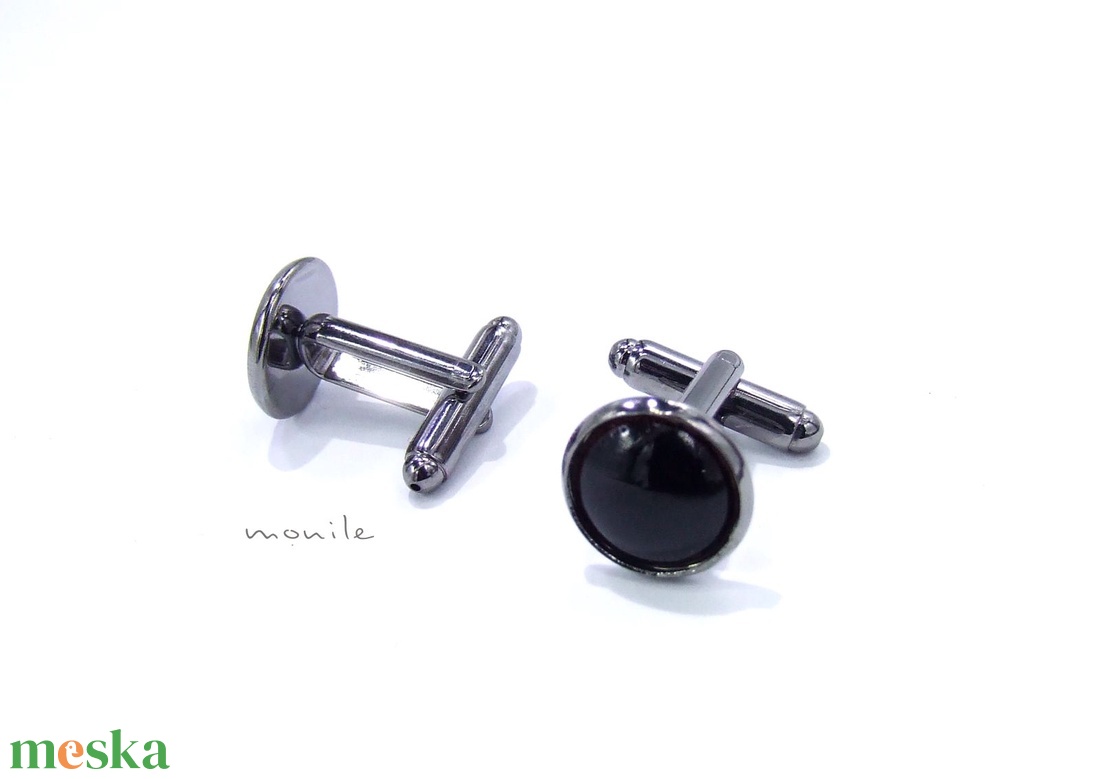 Mandzsettagomb - fekete tűzzománc - ékszer - mandzsettagomb - Meska.hu