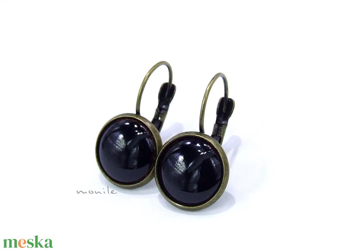 Fekete tűzzománc fülbevaló - ékszer - fülbevaló - lógó fülbevaló - Meska.hu