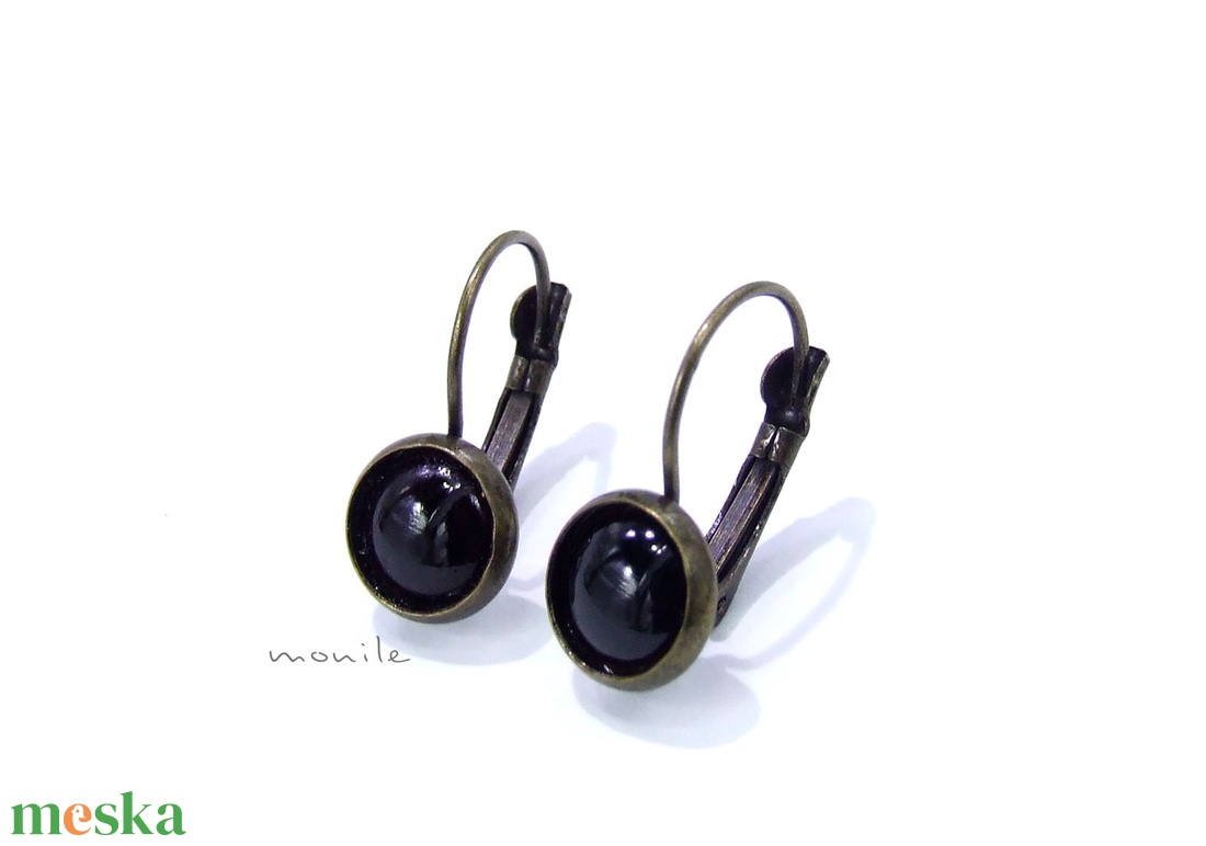 Fekete tűzzománc fülbevaló - ékszer - fülbevaló - lógó fülbevaló - Meska.hu