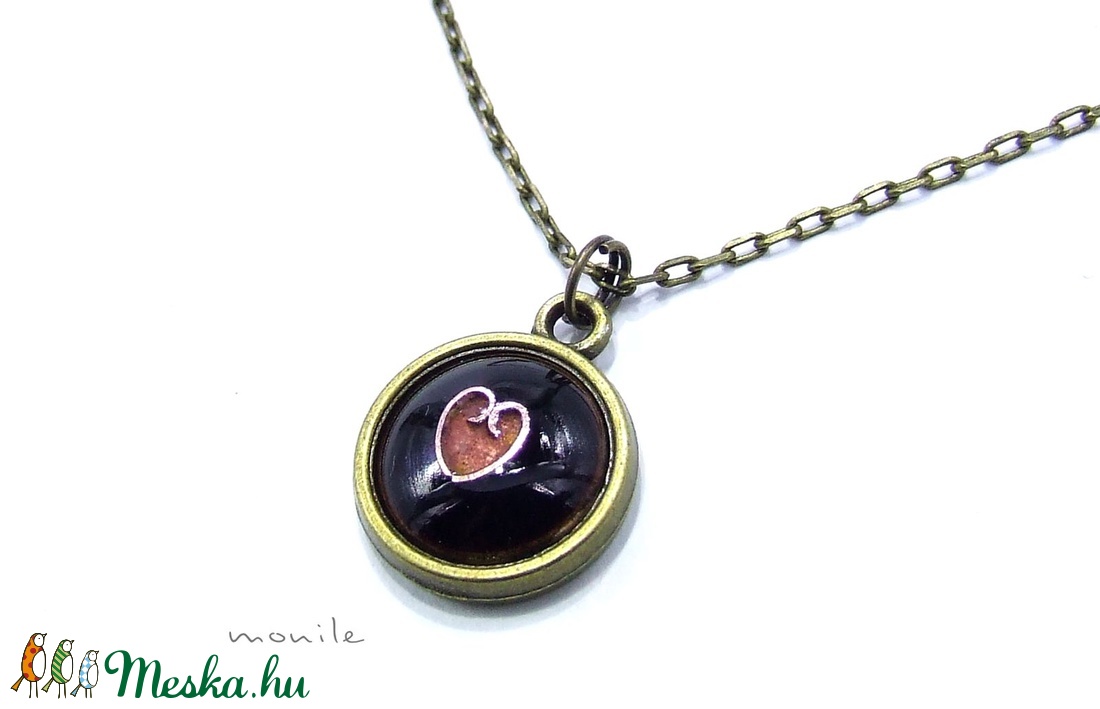 Szíves fekete-rózsaszín tűzzománc nyaklánc - ékszer - nyaklánc - medálos nyaklánc - Meska.hu