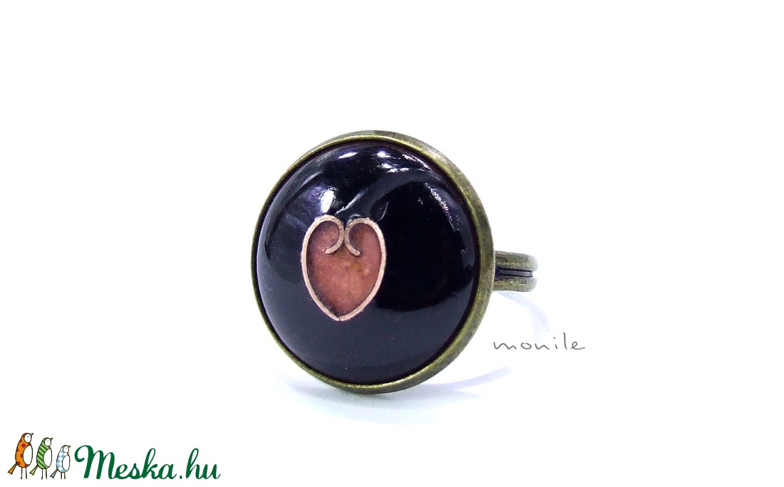 Szíves fekete-rózsaszín tűzzománc gyűrű - ékszer - gyűrű - szoliter gyűrű - Meska.hu