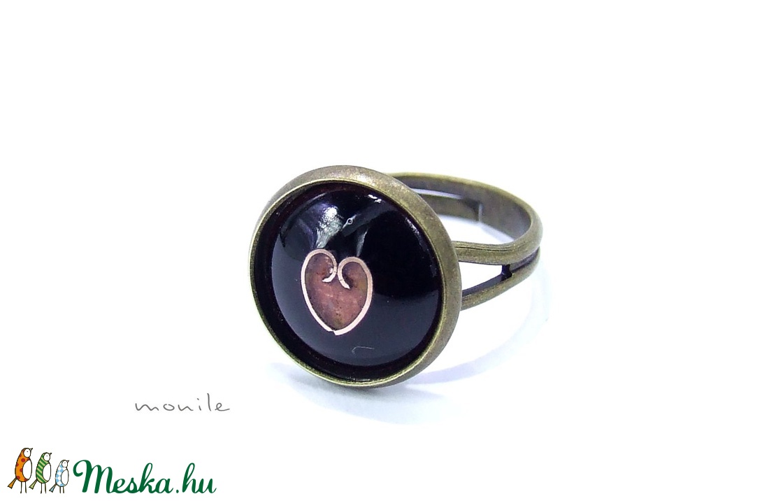 Szíves fekete-rózsaszín tűzzománc gyűrű - ékszer - gyűrű - szoliter gyűrű - Meska.hu