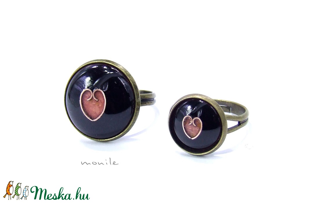 Szíves fekete-rózsaszín tűzzománc gyűrű - ékszer - gyűrű - szoliter gyűrű - Meska.hu