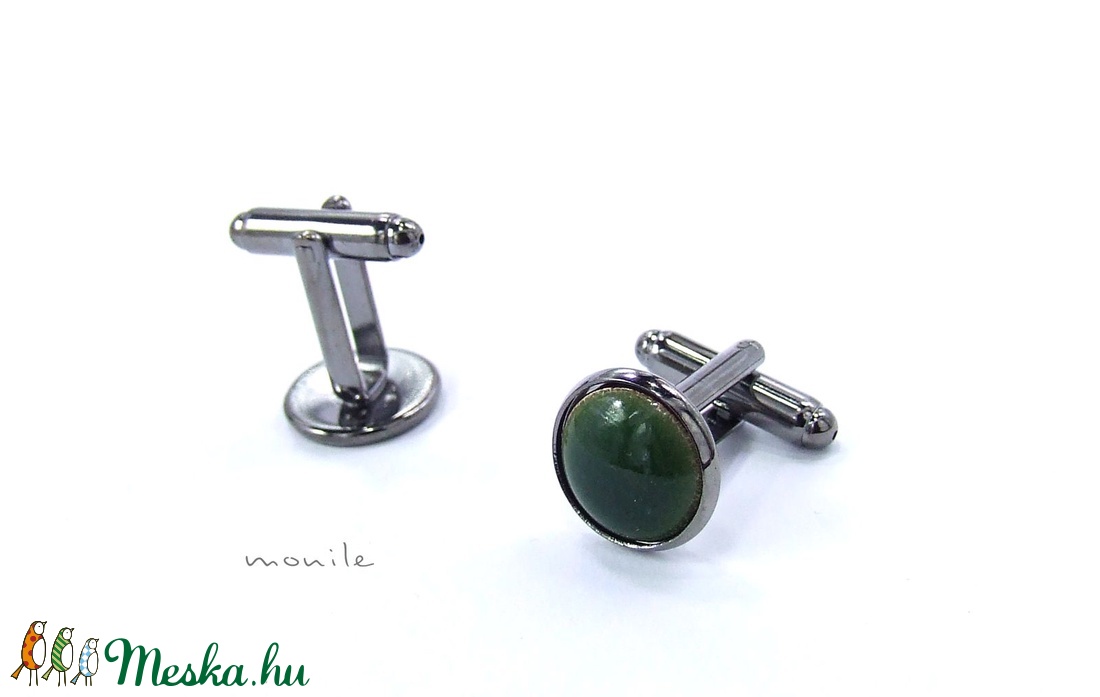 Mandzsettagomb - haragoszöld tűzzománc -  - Meska.hu