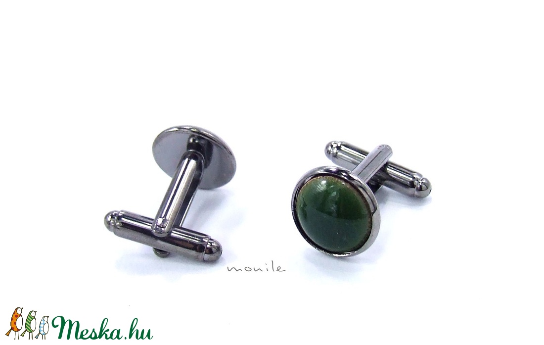 Mandzsettagomb - haragoszöld tűzzománc -  - Meska.hu