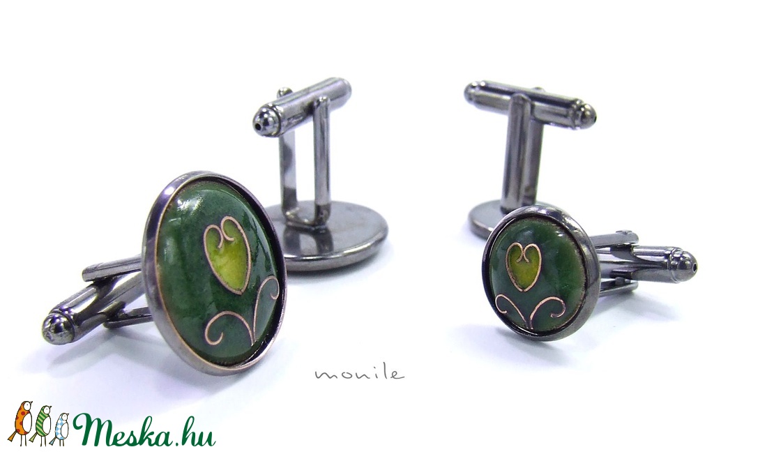 Mandzsettagomb - tulipános zöld-sárga tűzzománc -  - Meska.hu