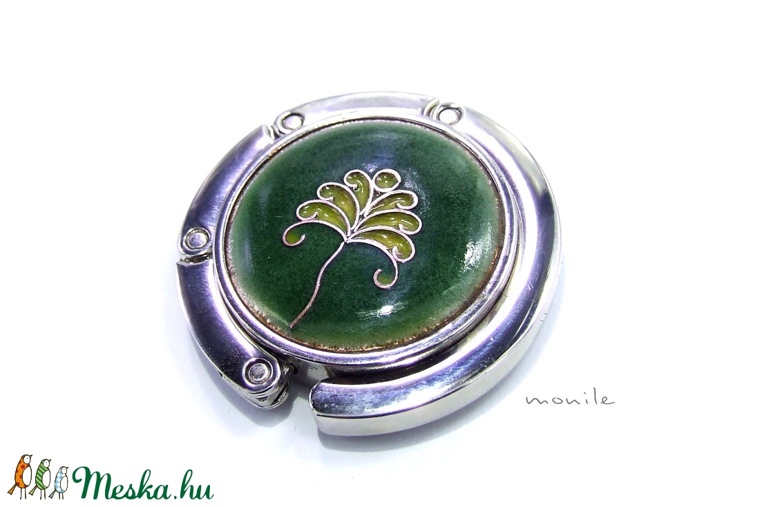 Zöld-sárga tűzzománc táskatartó, táskaakasztó -  - Meska.hu