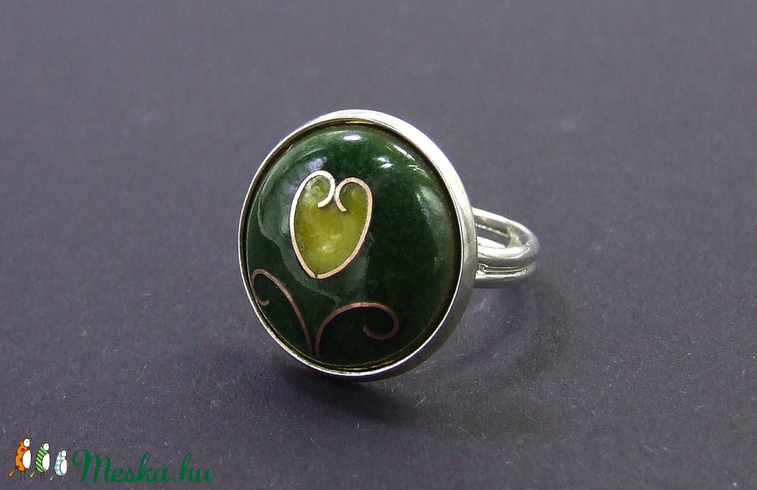 Tulipános zöld-sárga tűzzománc gyűrű -  - Meska.hu