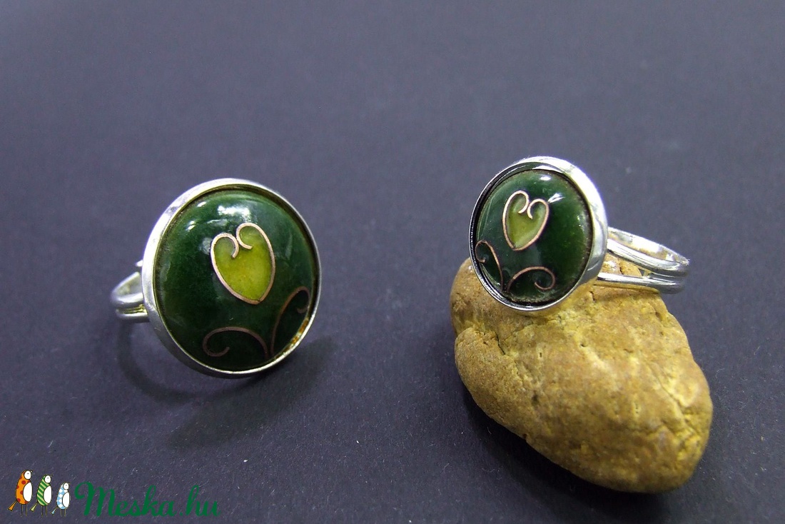 Tulipános zöld-sárga tűzzománc gyűrű -  - Meska.hu