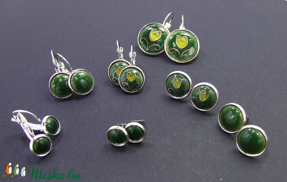 Bedugós tűzzománc fülbevaló - tulipános zöld-sárga -  - Meska.hu