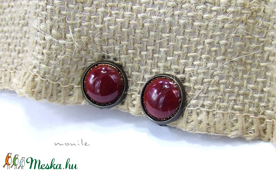 Klipsz tűzzománc fülbevaló - bordó -  - Meska.hu