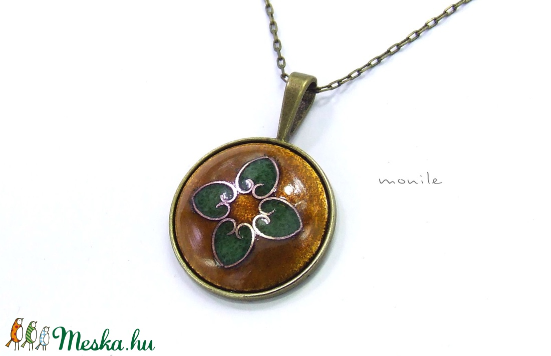 Mustársárga-zöld tűzzománc nyaklánc - ékszer - nyaklánc - medálos nyaklánc - Meska.hu