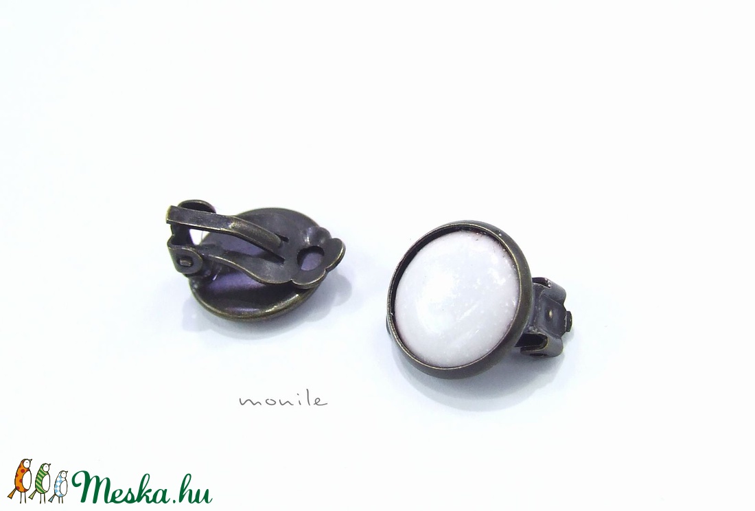 Klipsz tűzzománc fülbevaló - fehér -  - Meska.hu