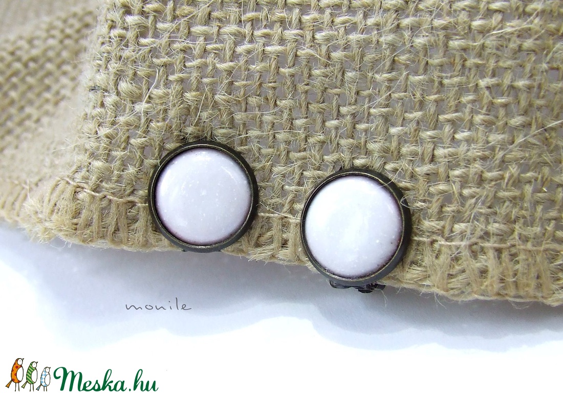 Klipsz tűzzománc fülbevaló - fehér -  - Meska.hu