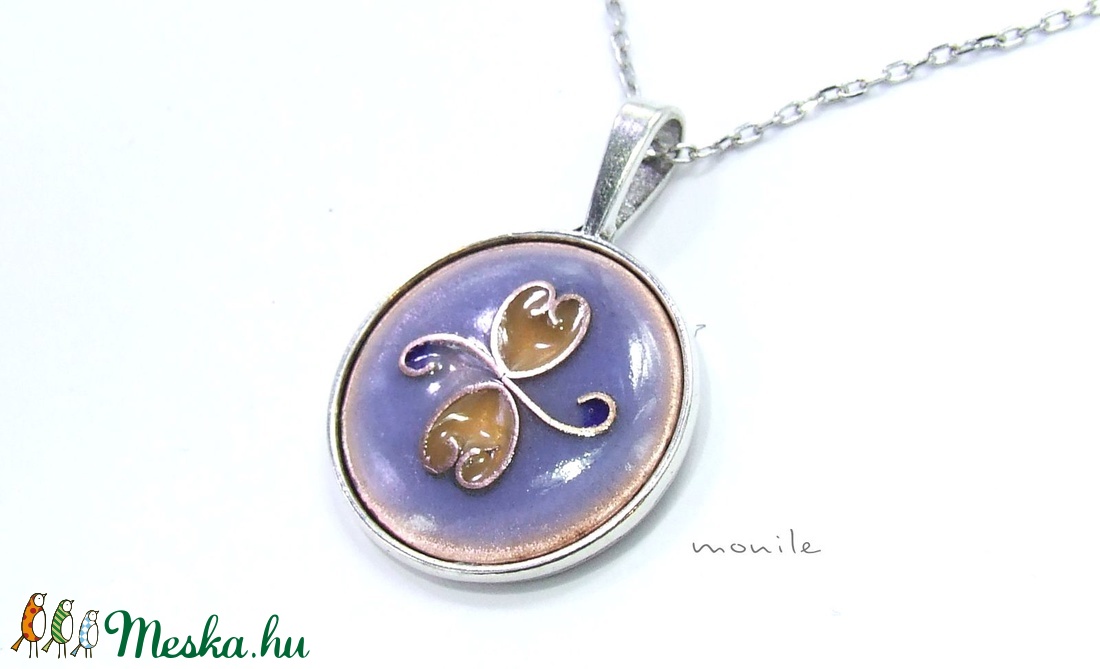 Kék-barna tűzzománc nyaklánc - ékszer - nyaklánc - medálos nyaklánc - Meska.hu
