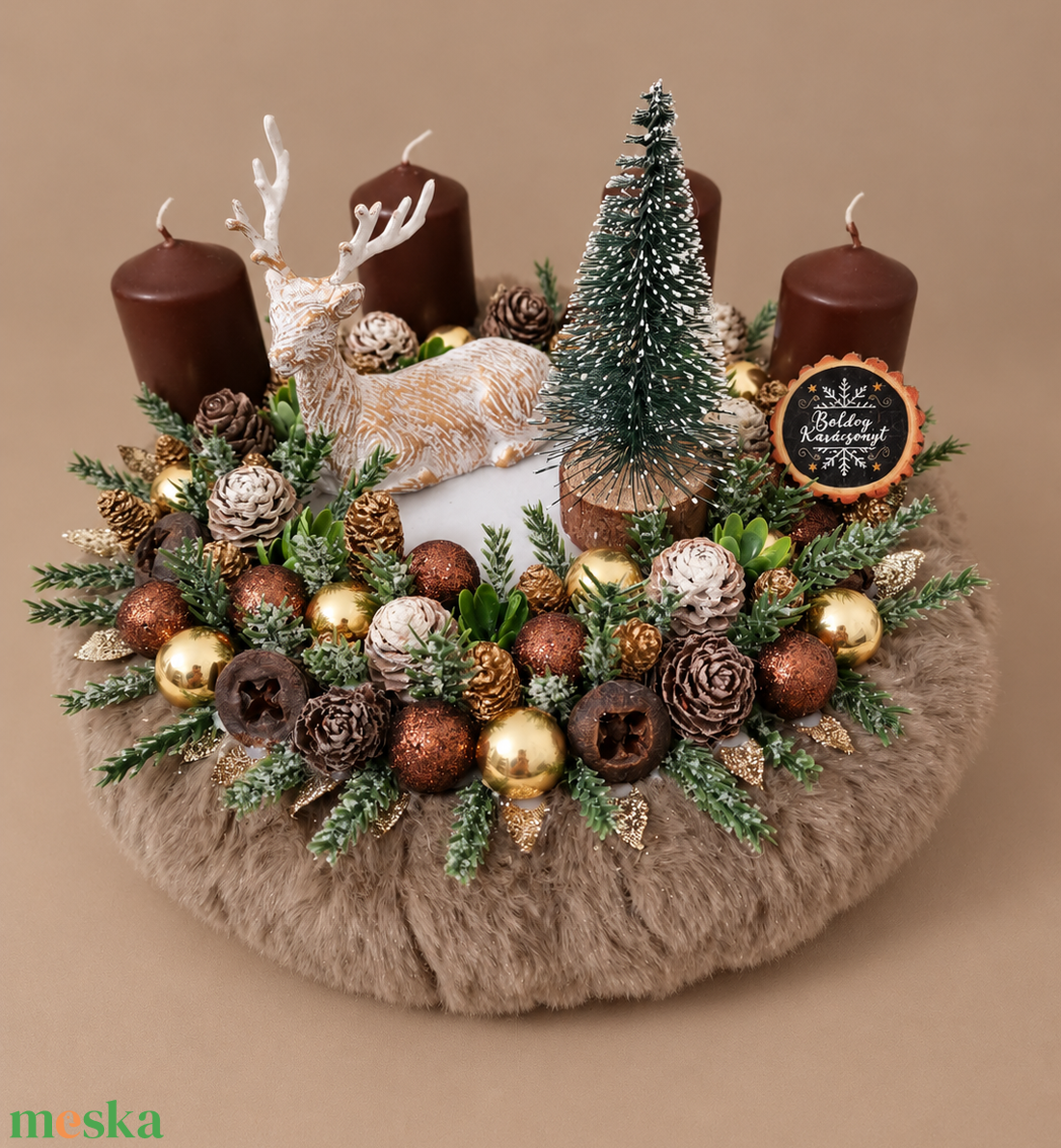 Adventi koszorú  - karácsony - karácsonyi lakásdekoráció - karácsonyi gyertyás asztaldísz - Meska.hu