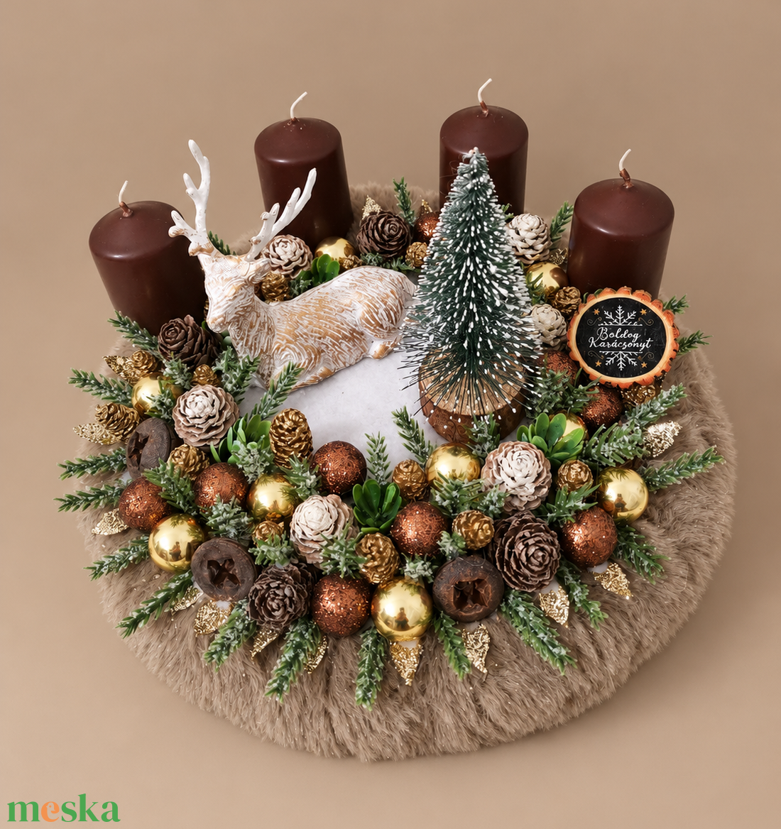Adventi koszorú  - karácsony - karácsonyi lakásdekoráció - karácsonyi gyertyás asztaldísz - Meska.hu